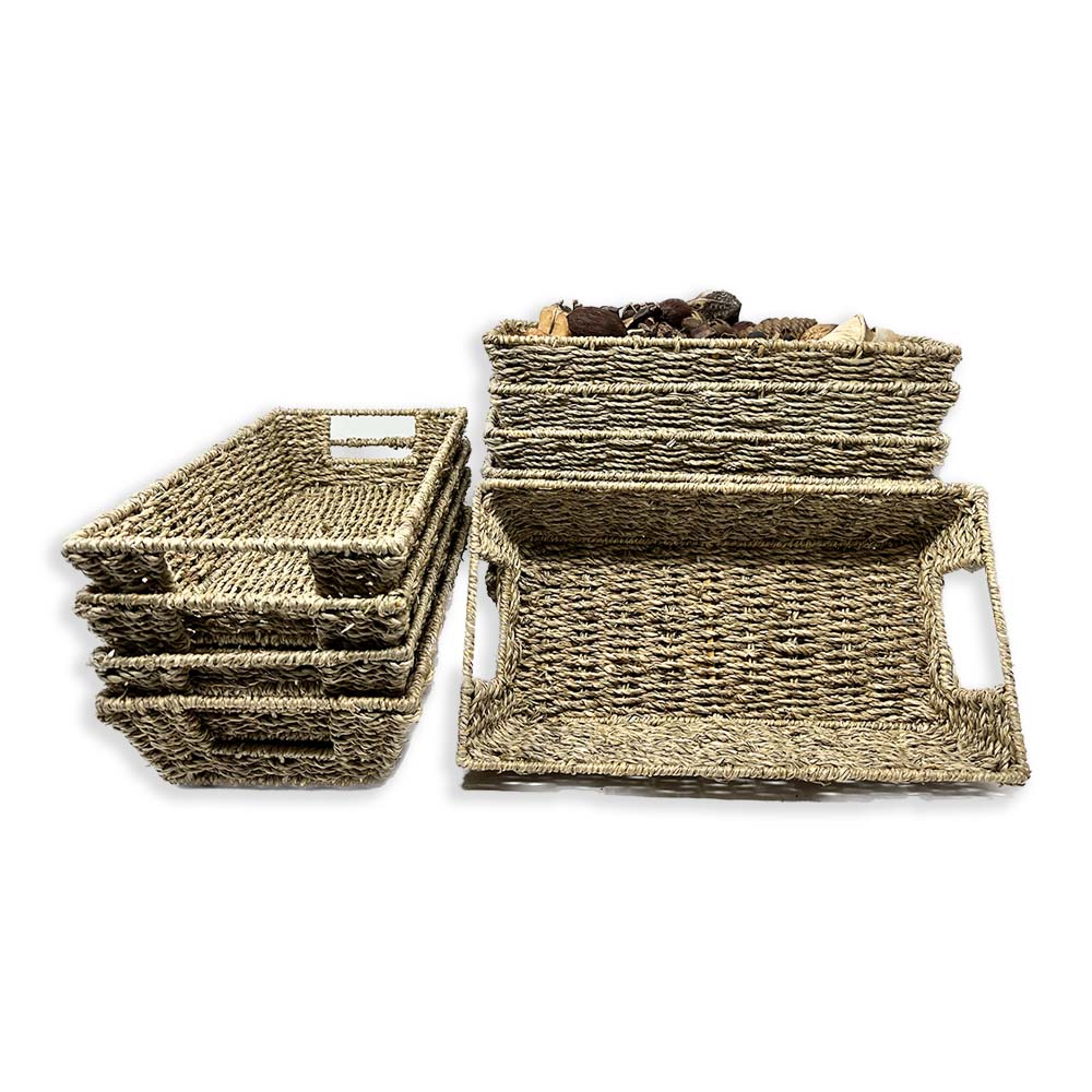 12 Pack - Michaela Sea Grass Flat Rectangular Tray Basket 13in